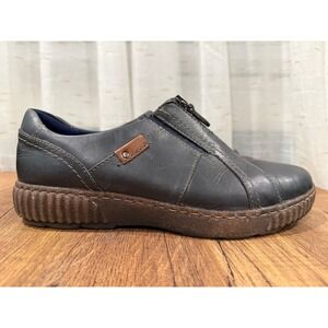 Clarks Women Blue Magnolia Leather Zip Comfort Slip‎ On Loafer Shoes  9M Casual